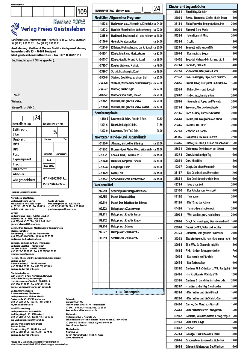 Lagerliste Freies Geistesleben Herbst 2024